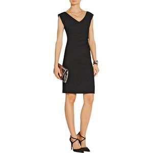 Diane von Furstenberg Bevin Navy Sleeveless V-Neck Ruched Stretch-Crepe Dress